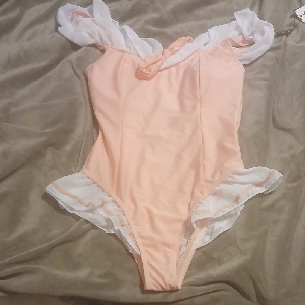 Peach and White Womens One Piece Swimsuit